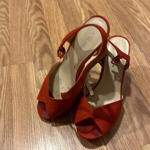 Nine West red leather wedges. Size 9
